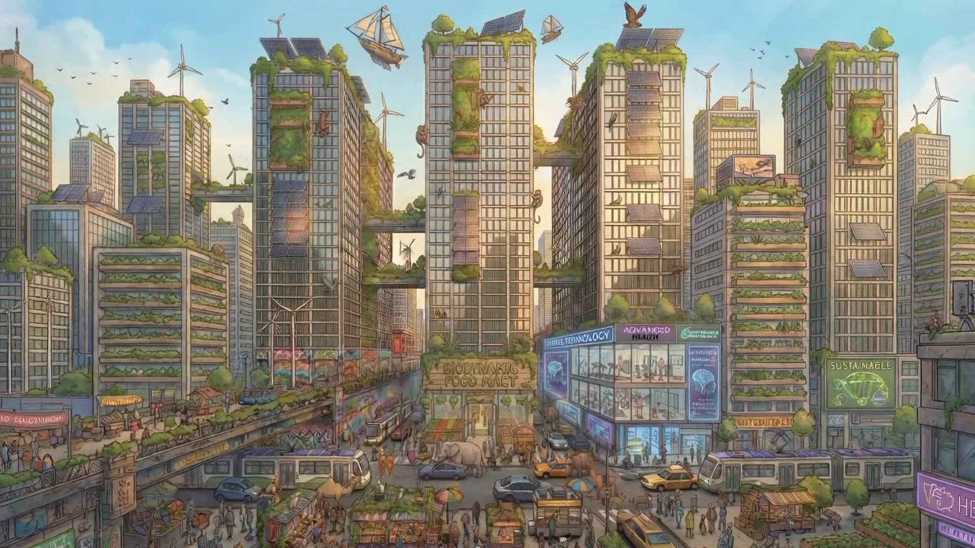 Numbat Web background scene — Solarpunk City